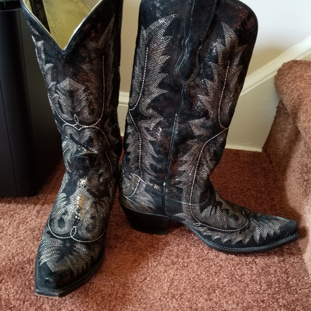 CORRAL BLACK & GOLD LEATHER WESTERN BOOTS